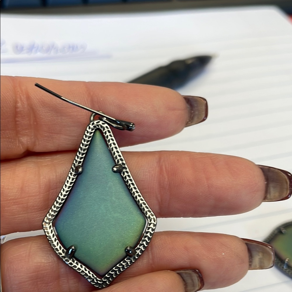 Kendra Scott Silver and Blue Geometric Earrings - Picture 7 of 7